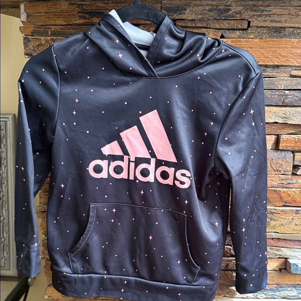 Adidas Black Hoodie with Pink Logo and Stars
